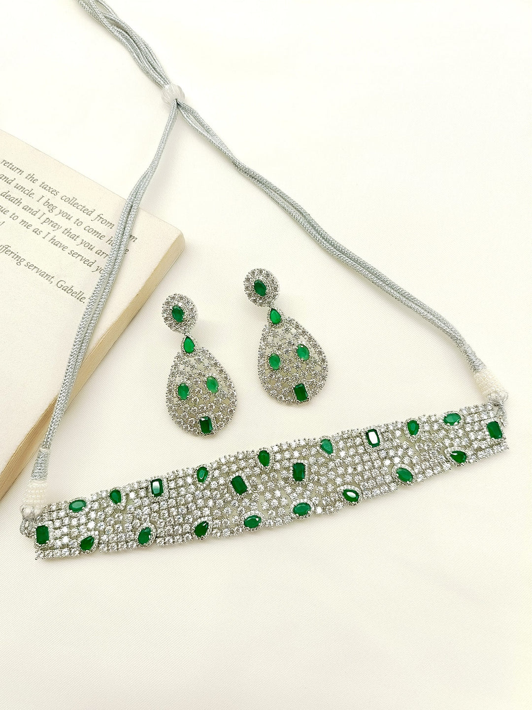 Sobhita Green American Diamond Choker Set - qivii