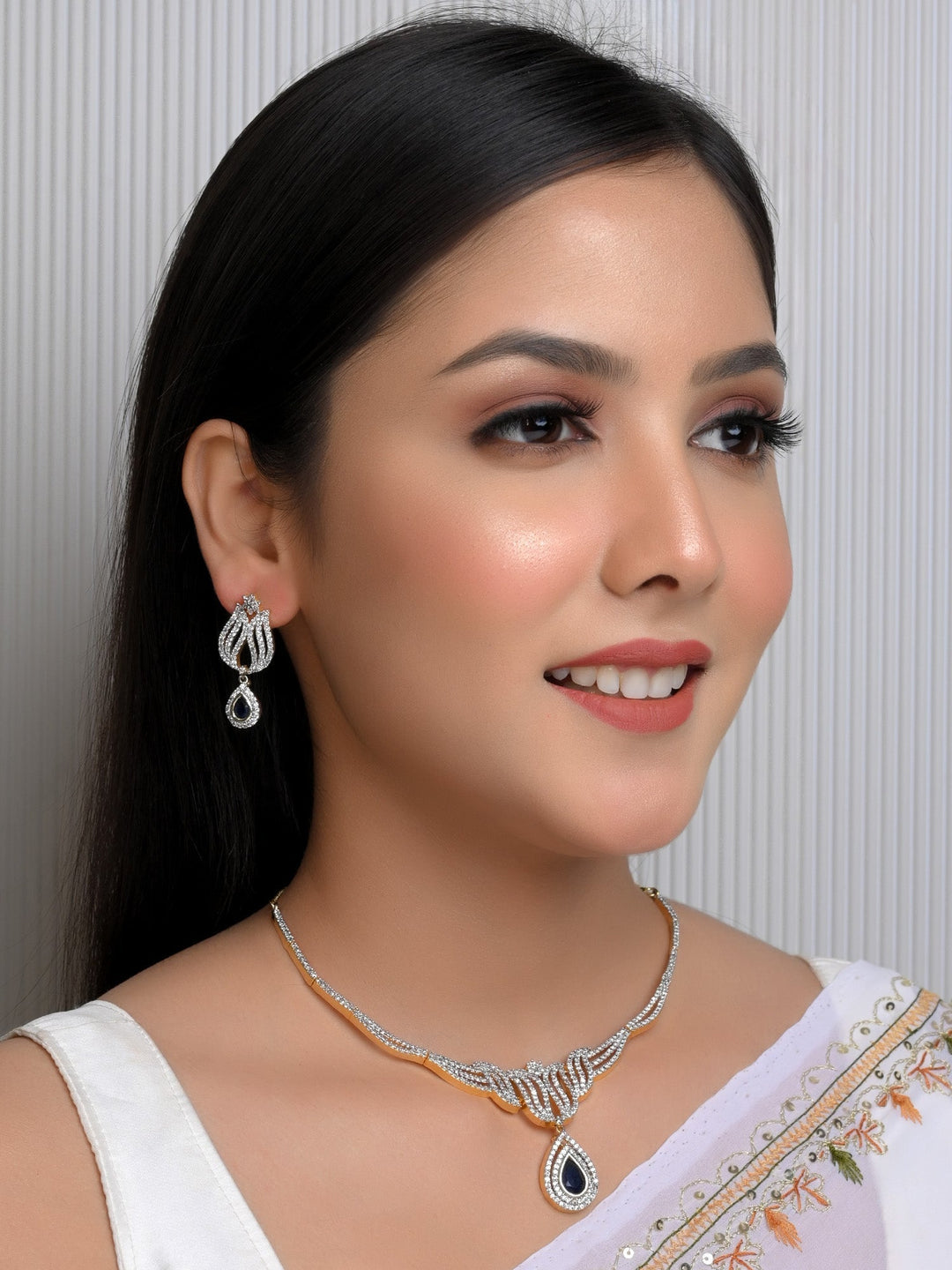 Alvina Blue Sapphire American Diamond Set - Elegant and luxurious jewelry piece