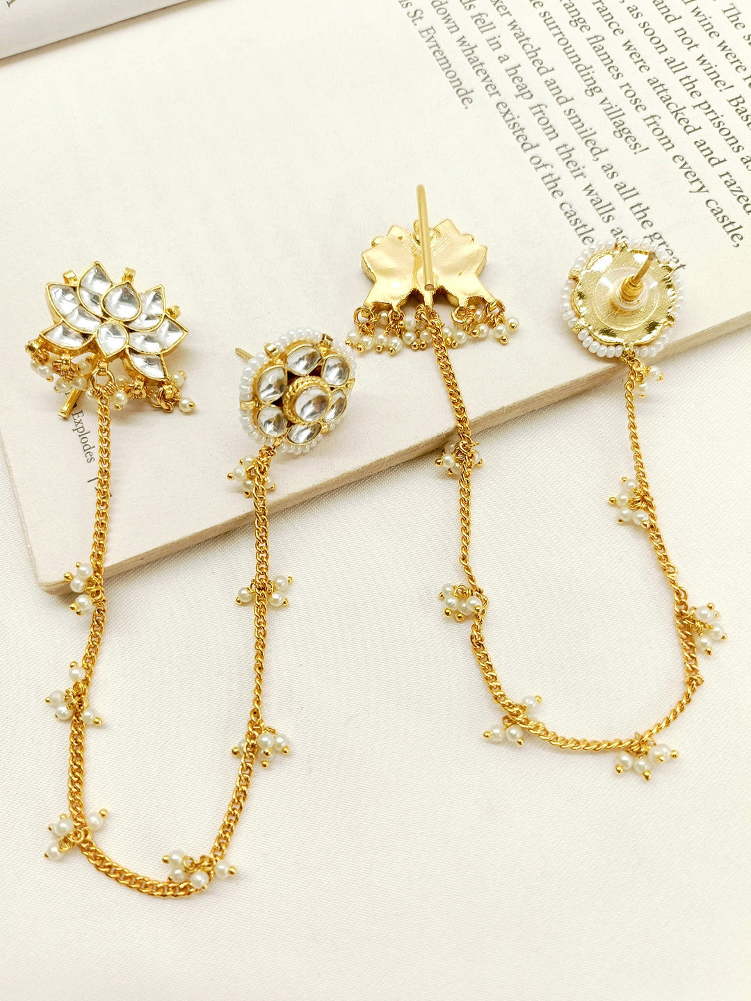 Shivranjani White Kundan Earrings With Chain - qivii