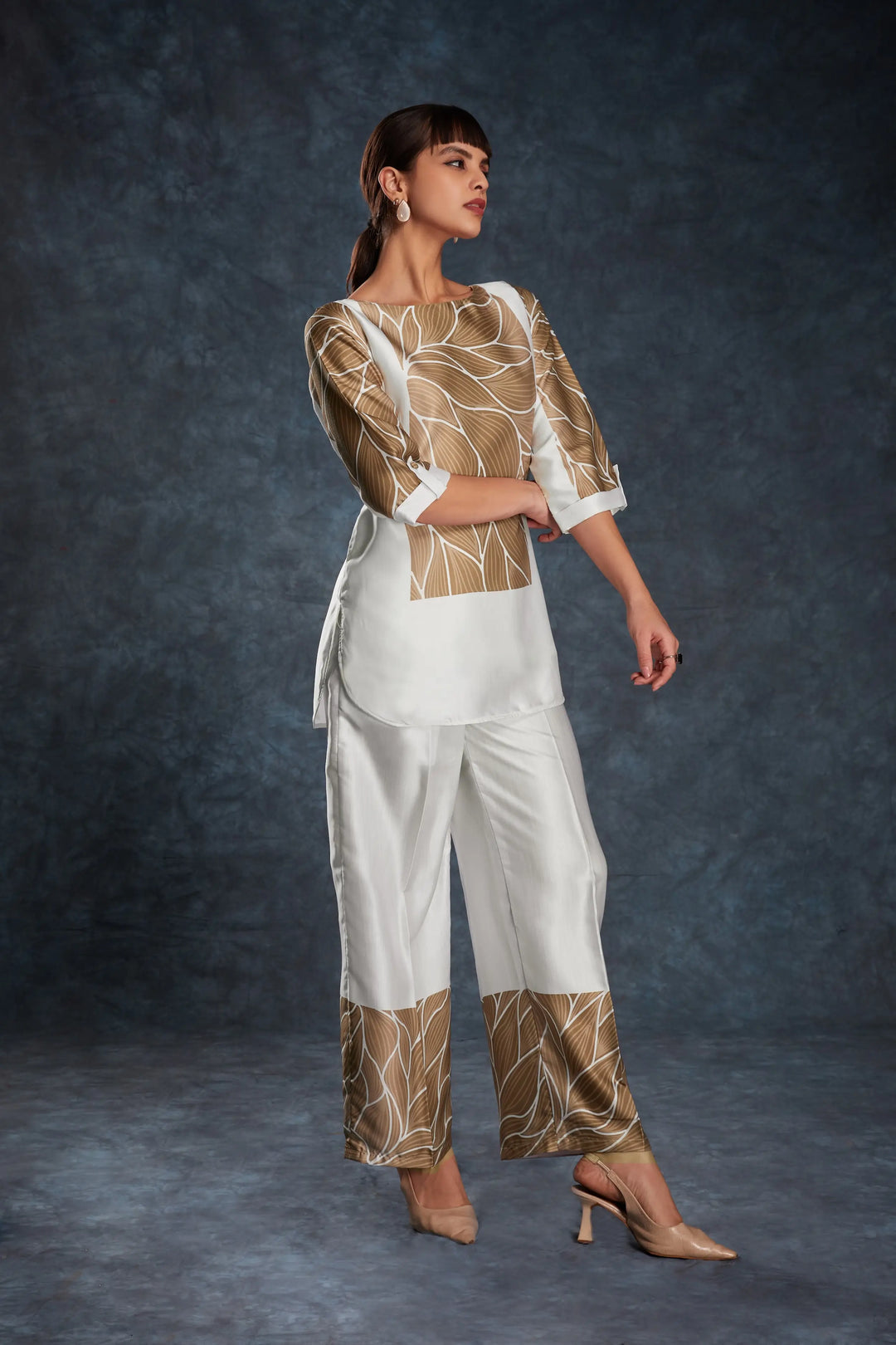 White Printed Satin Co-ord Set - qivii