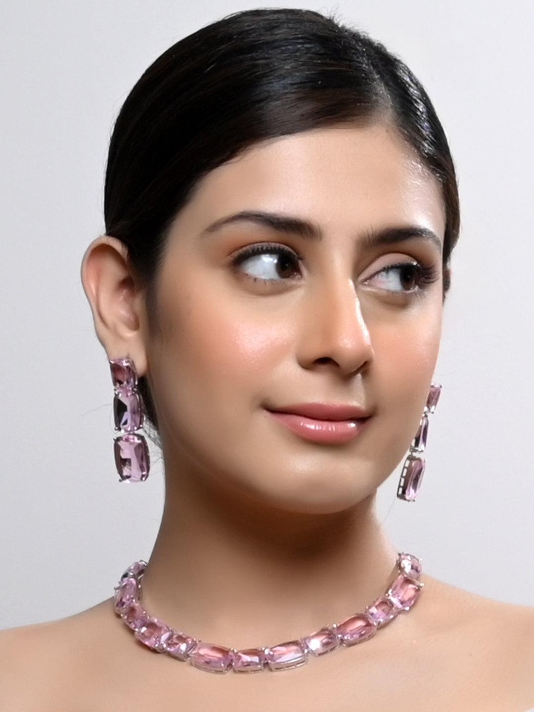 Heema Pink Swarovski Stone Necklace Set - qivii