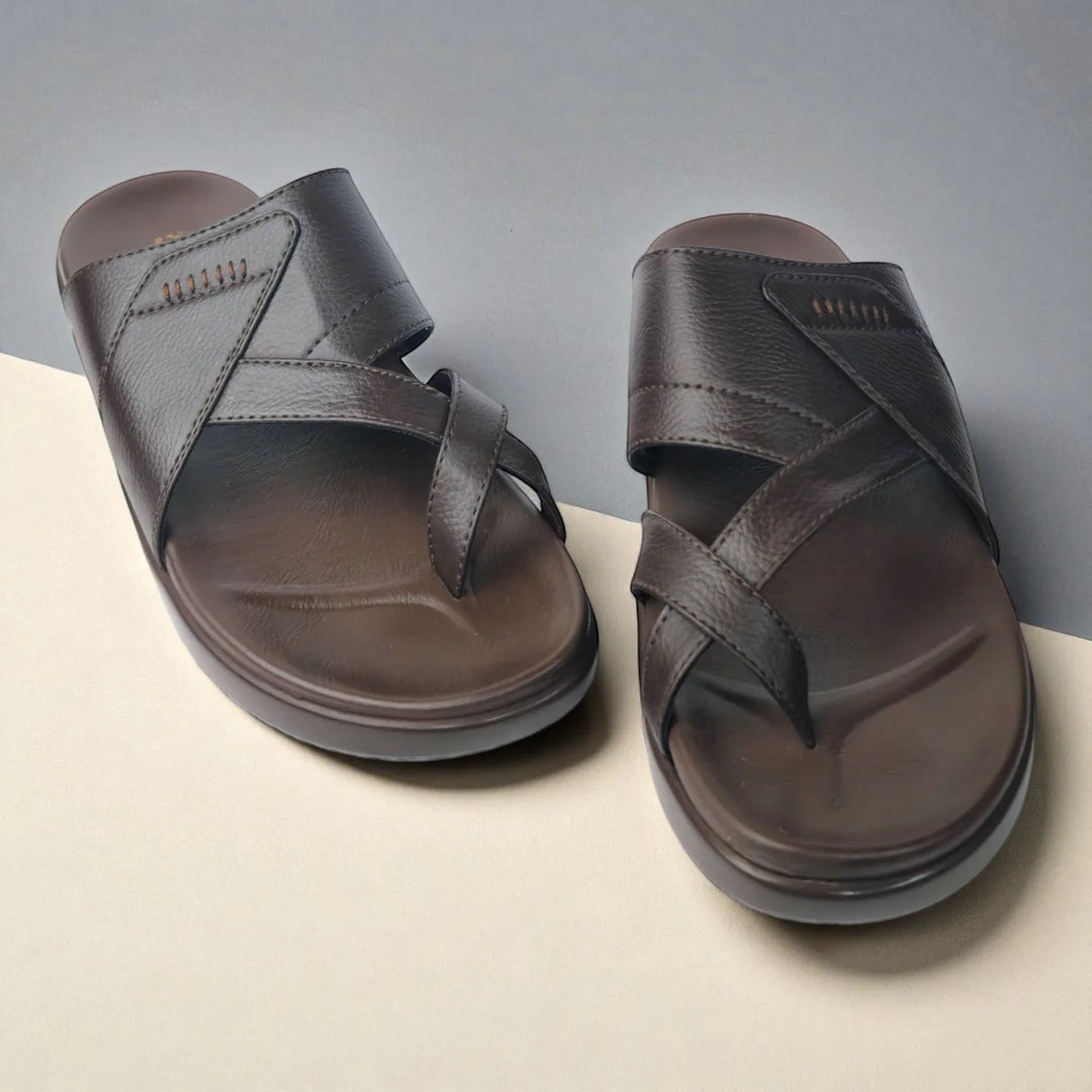 FRANKY GS44 Men's BROWN Chappal/Flip flop/Slipper Extra Soft Cushion Chappal/Slipper/ Ethnic Wear Leather Navratri Fashion Footwear. - qivii