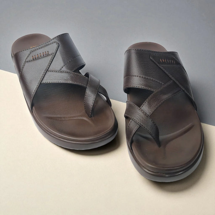 FRANKY GS44 Men's BROWN Chappal/Flip flop/Slipper Extra Soft Cushion Chappal/Slipper/ Ethnic Wear Leather Navratri Fashion Footwear. - qivii