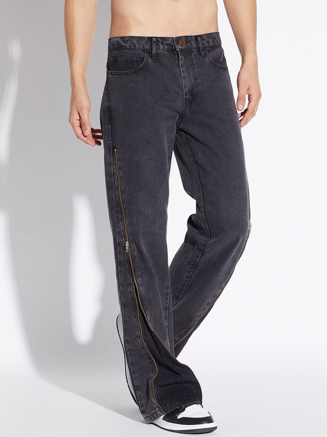 Black Zipped Adjustable Flared Denim