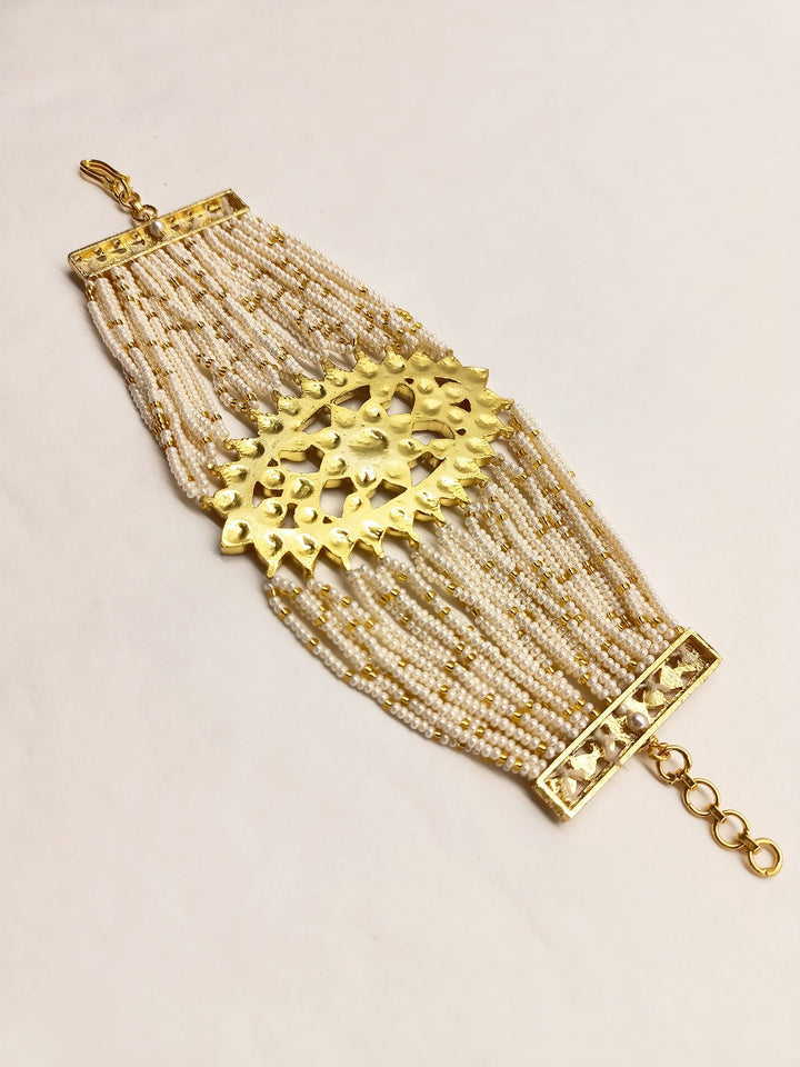 Geena Pachi Kundan Pearl Bracelet - qivii
