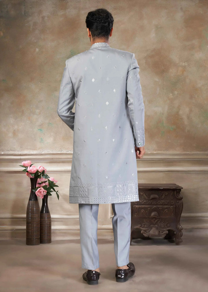 Silver Grey Sequins Embroidery Indo Western