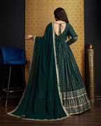 Dark Green Georgette Metalic Foil Work Gown With Dupatta