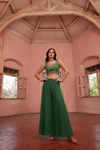 Mehendi Green Stylish Indo Western Hand Embroidered Work With Long Shrug