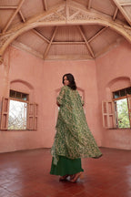Mehendi Green Stylish Indo Western Hand Embroidered Work With Long Shrug