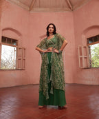 Mehendi Green Stylish Indo Western Hand Embroidered Work With Long Shrug