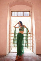 Mehendi Green Stylish Indo Western Hand Embroidered Work With Long Shrug