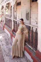 Chiku Hand Embroidered Work Stylish Indo-Western Jacket and Sharara Set