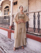 Chiku Hand Embroidered Work Stylish Indo-Western Jacket and Sharara Set