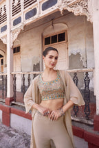 Chiku Hand Embroidered Work Stylish Indo-Western Jacket and Sharara Set