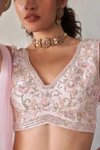 Soft Light pink Georgette Hand Work Indo Western lehenga Set With Dupatta