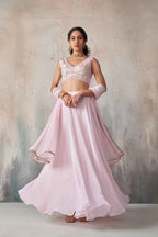 Soft Light pink Georgette Hand Work Indo Western lehenga Set With Dupatta