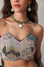 Multi Color Blue Printed With Hand Work Indo Western With Long Shrug