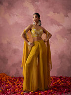 Designer Mustard Yellow Georgette Indo Western With Hand work And Shrug