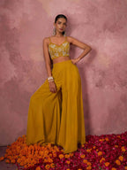 Designer Mustard Yellow Georgette Indo Western With Hand work And Shrug