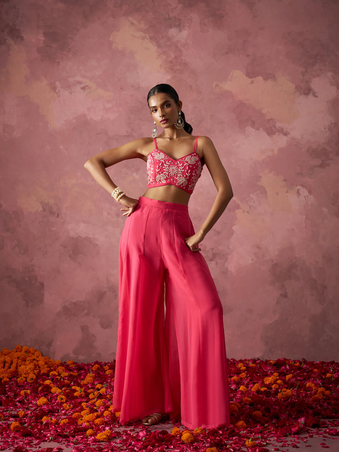 Designer Peach Pink Georgette Indo Western With Hand work And Shrug - qivii