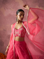Designer Peach Pink Georgette Indo Western With Hand work And Shrug