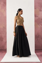 Black Jacquard Waistcoat And Palazzo Indo Western Co-ord Set