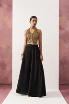 Black Jacquard Waistcoat And Palazzo Indo Western Co-ord Set