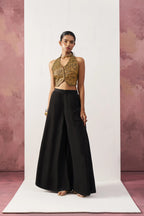 Black Jacquard Waistcoat And Palazzo Indo Western Co-ord Set