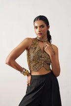 Black Jacquard Waistcoat And Palazzo Indo Western Co-ord Set
