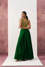 Green Jacquard Waistcoat And Palazzo Indo Western Co-ord Set