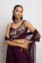 Wine Hand Work Party wear Indo Western Sharara Set With Dupatta