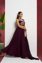 Wine Hand Work Party wear Indo Western Sharara Set With Dupatta