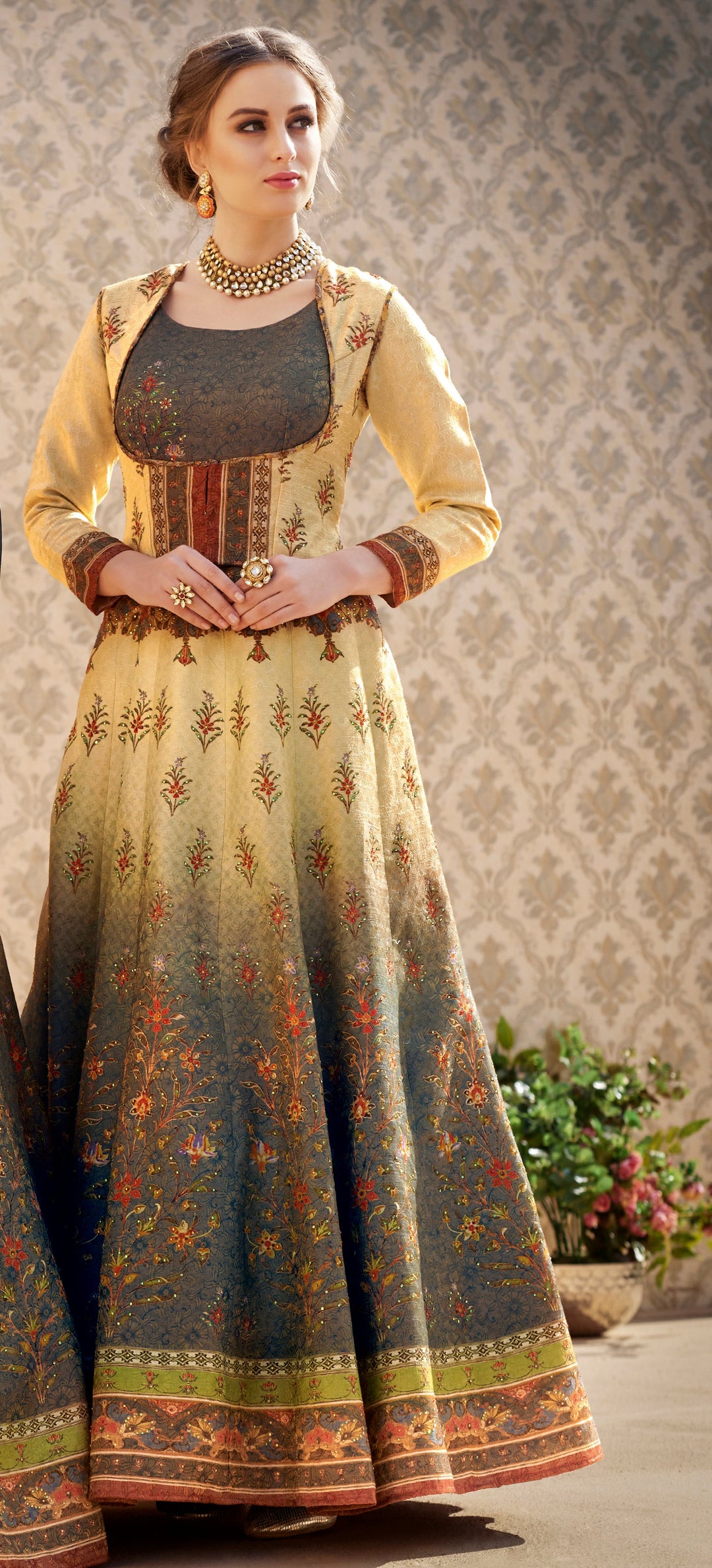 Banarasi Grace: A Viscose Jacquard Silk Gown Fit for a Queen - qivii