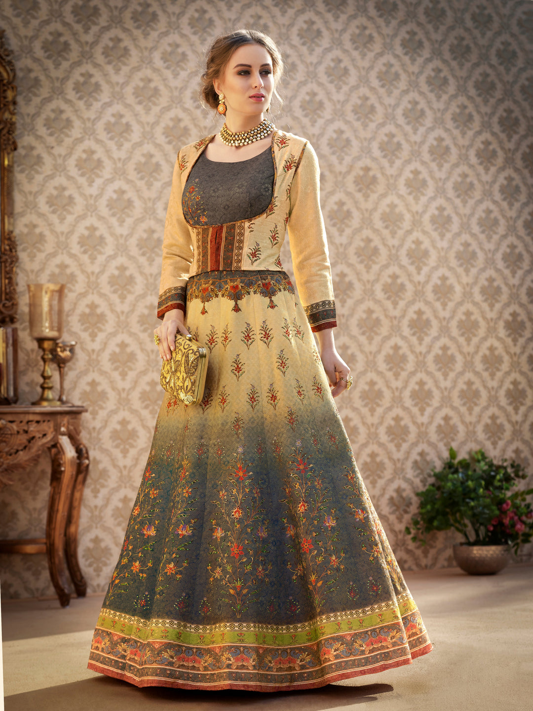 Banarasi Grace: A Viscose Jacquard Silk Gown Fit for a Queen - qivii