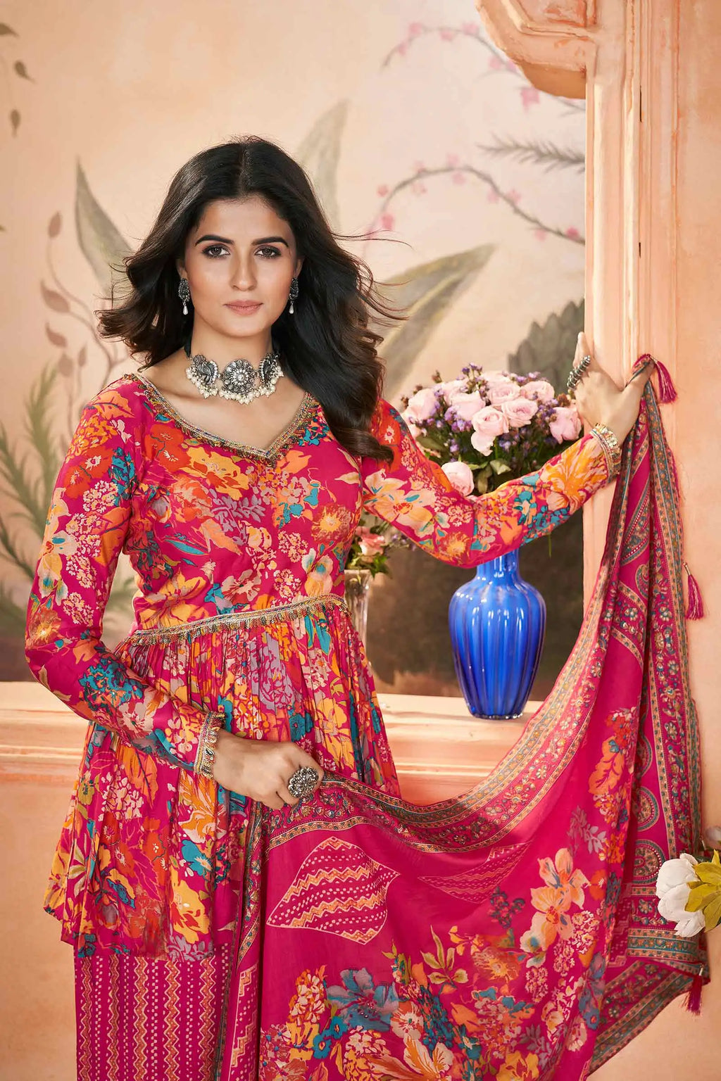 Rani Pink Digital Floral Print Silk Salwar Suit