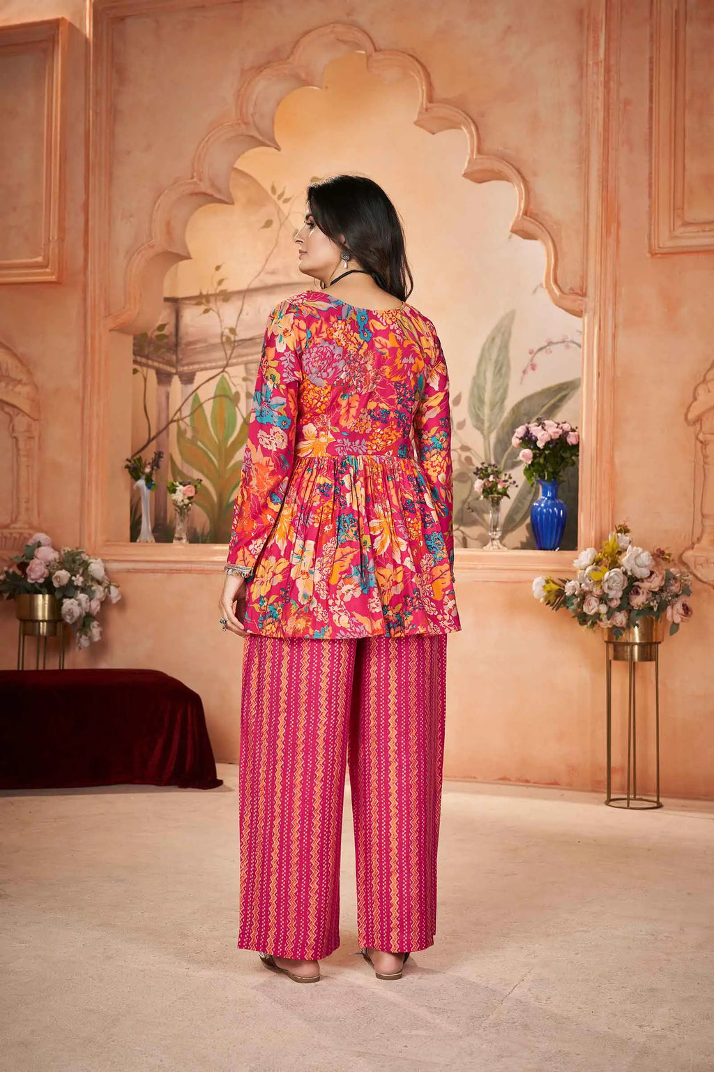 Rani Pink Digital Floral Print Silk Salwar Suit