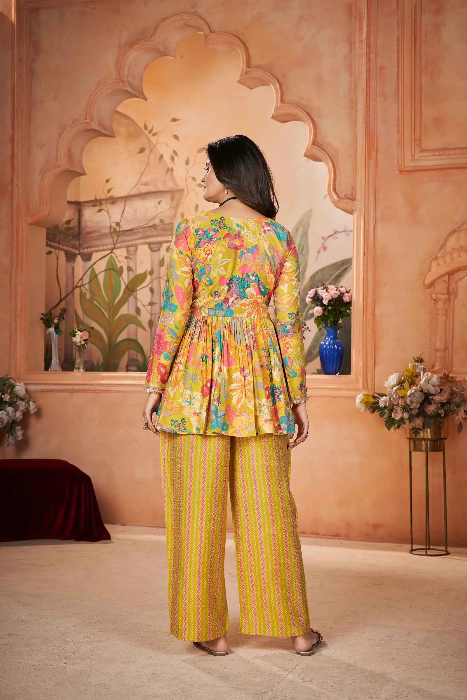 Yellow Digital Floral Print Silk Salwar Suit