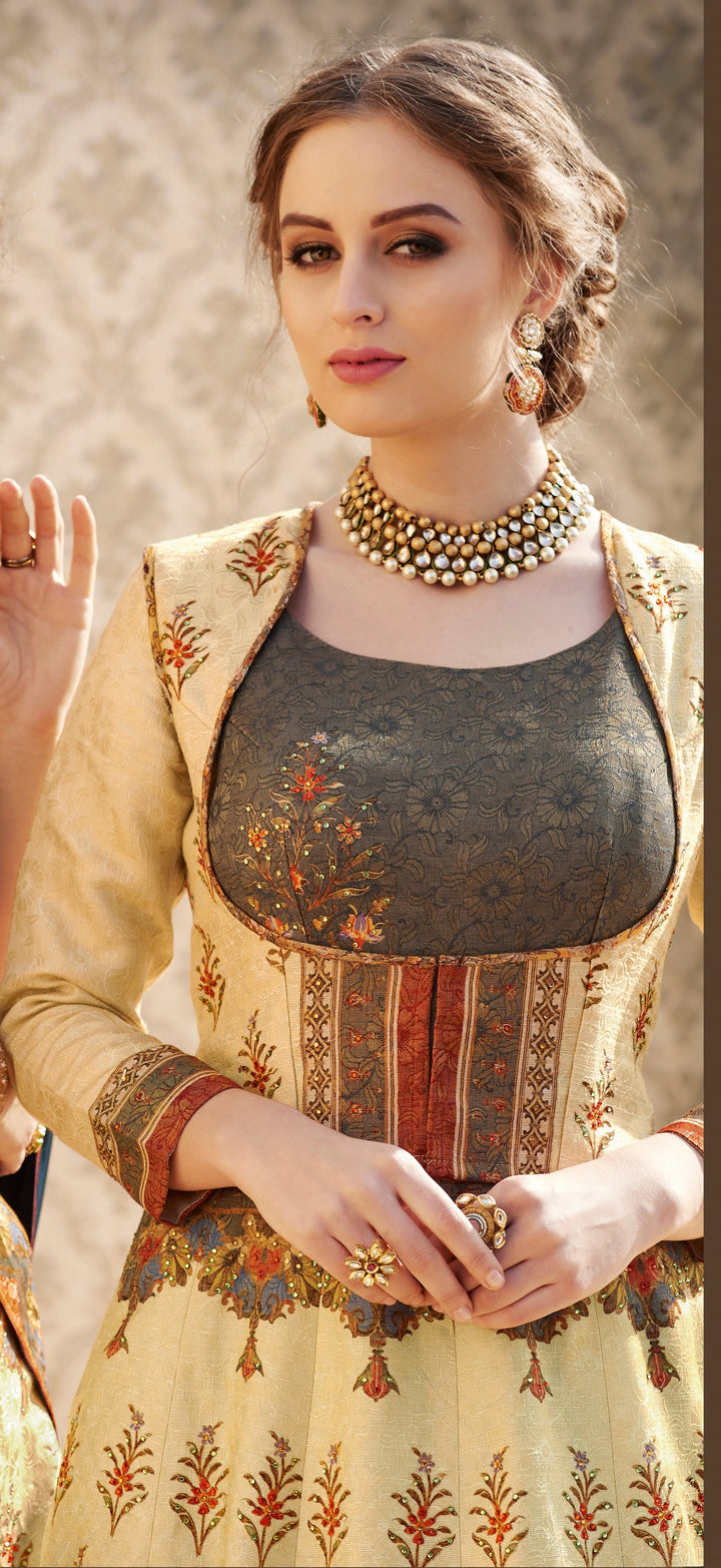 Banarasi Grace: A Viscose Jacquard Silk Gown Fit for a Queen - qivii