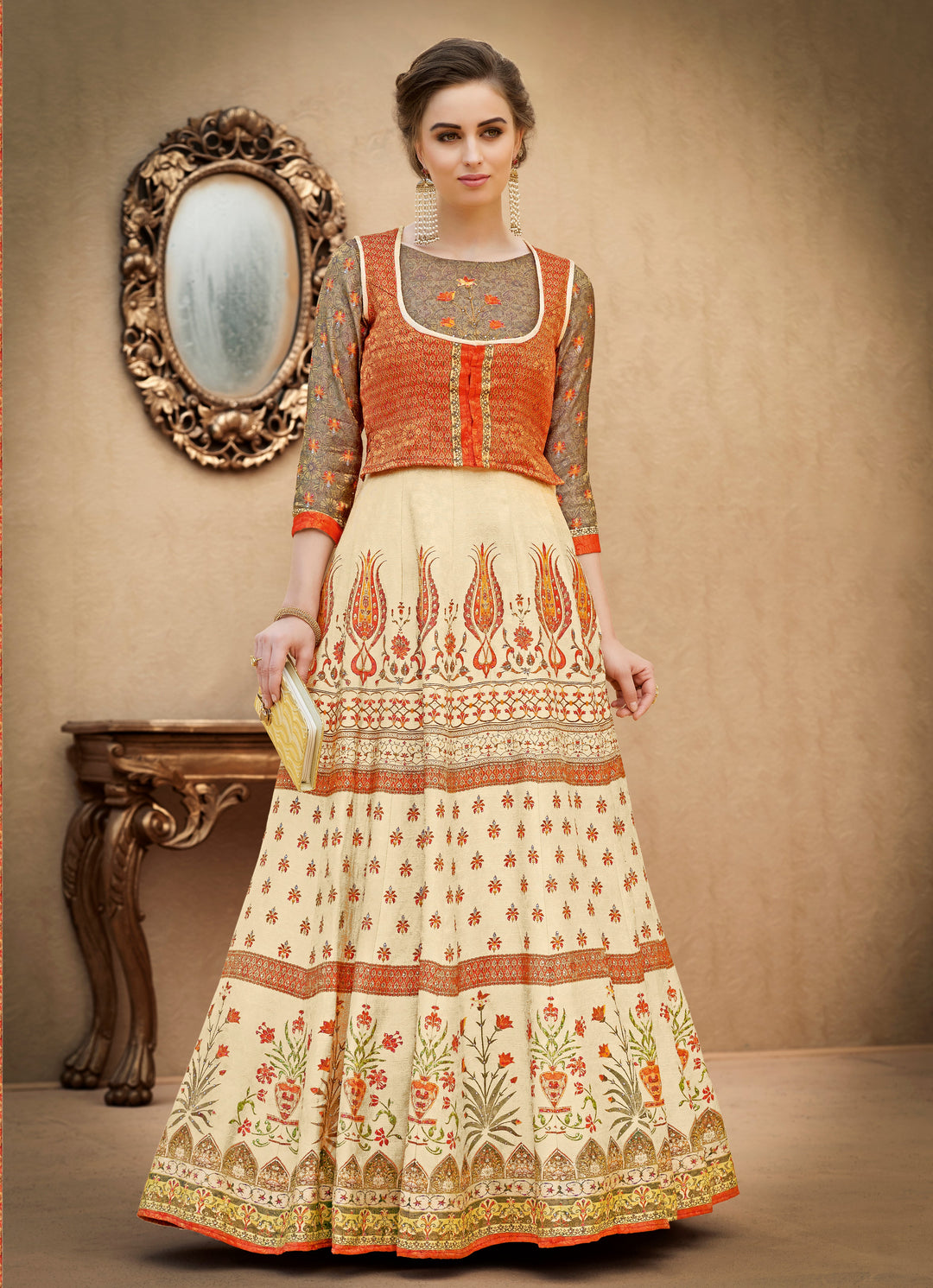 Modern Opulence: A Banarasi Viscose Jacquard Silk Gown - qivii