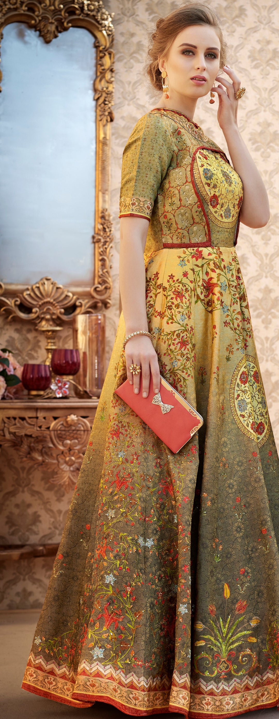 Graceful Grandeur: A Banarasi Jacquard Viscose Silk Gown - qivii