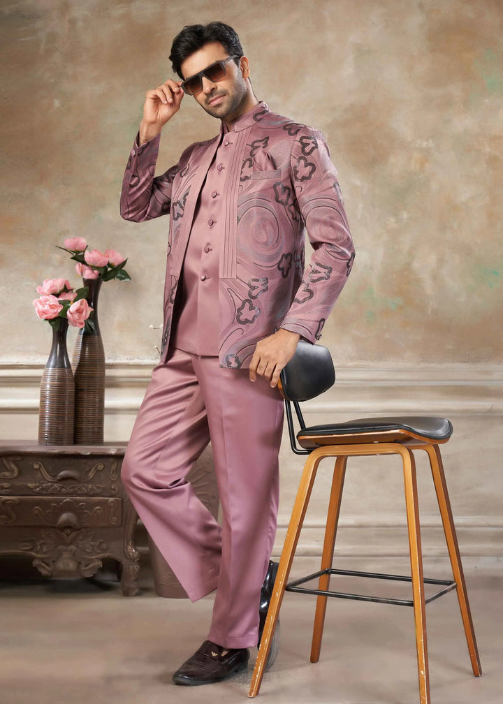 Rosy Brown Designer 3 Piece Jodhpuri