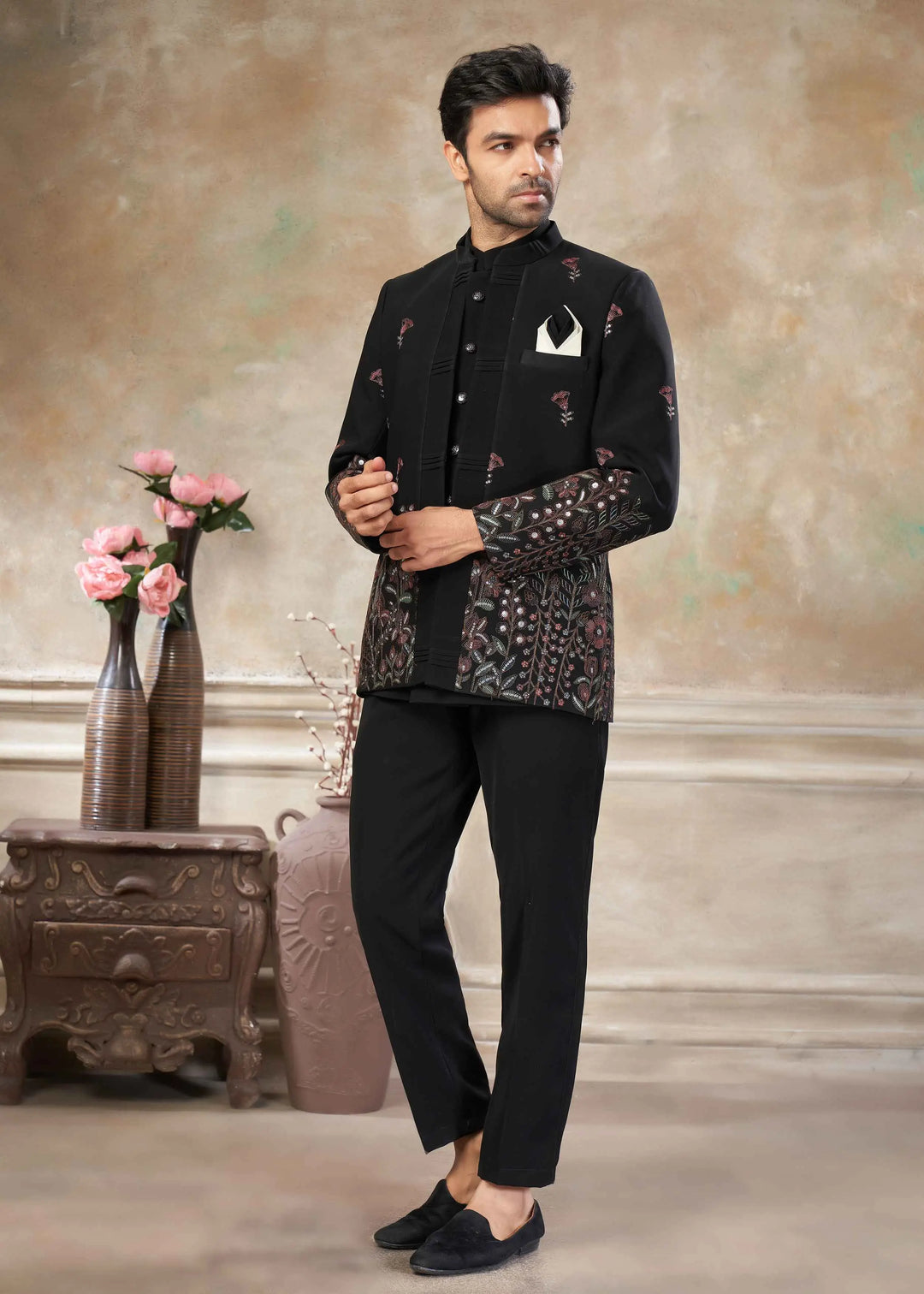 Black Men's Embroidery Jodhpuri