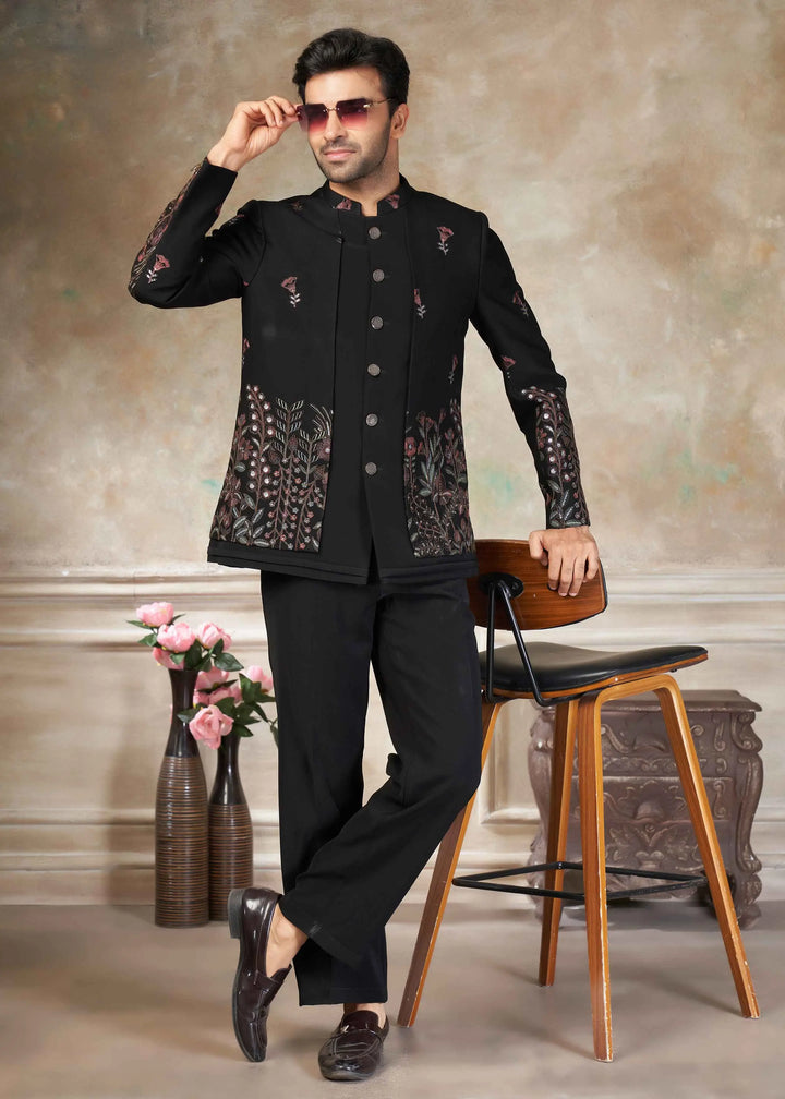 Black Designer Men's Embroidery Jodhpuri