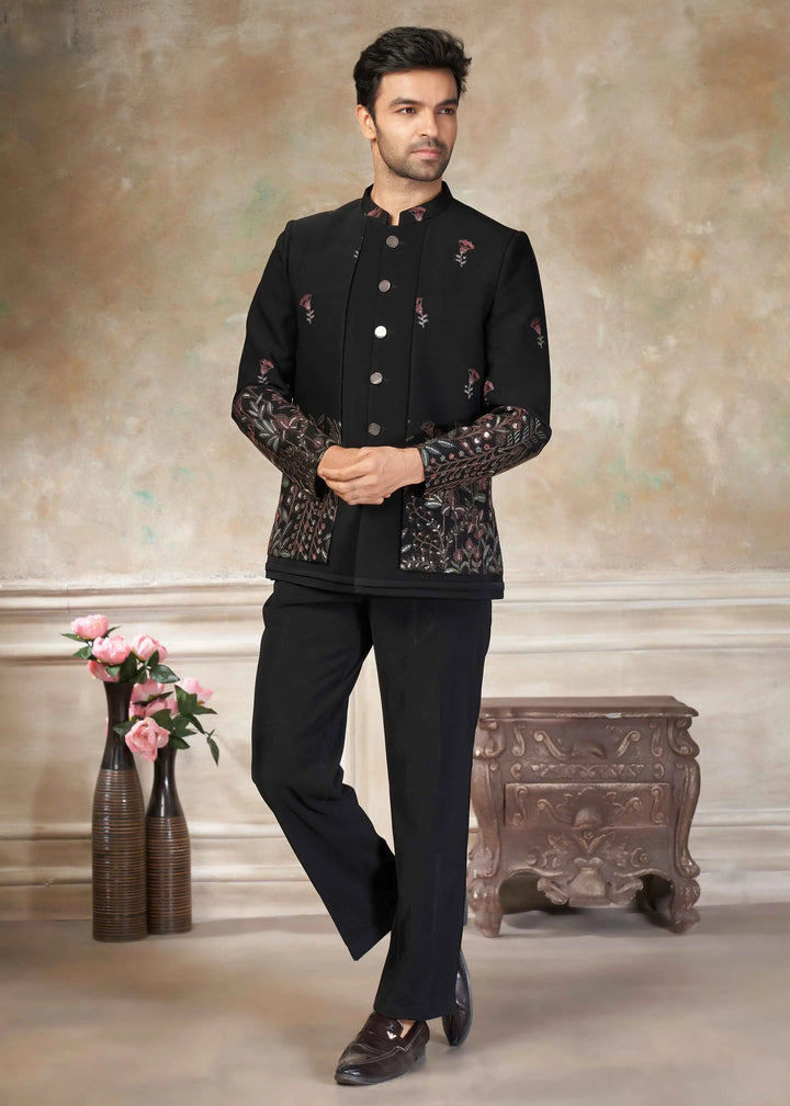 Black Designer Men's Embroidery Jodhpuri