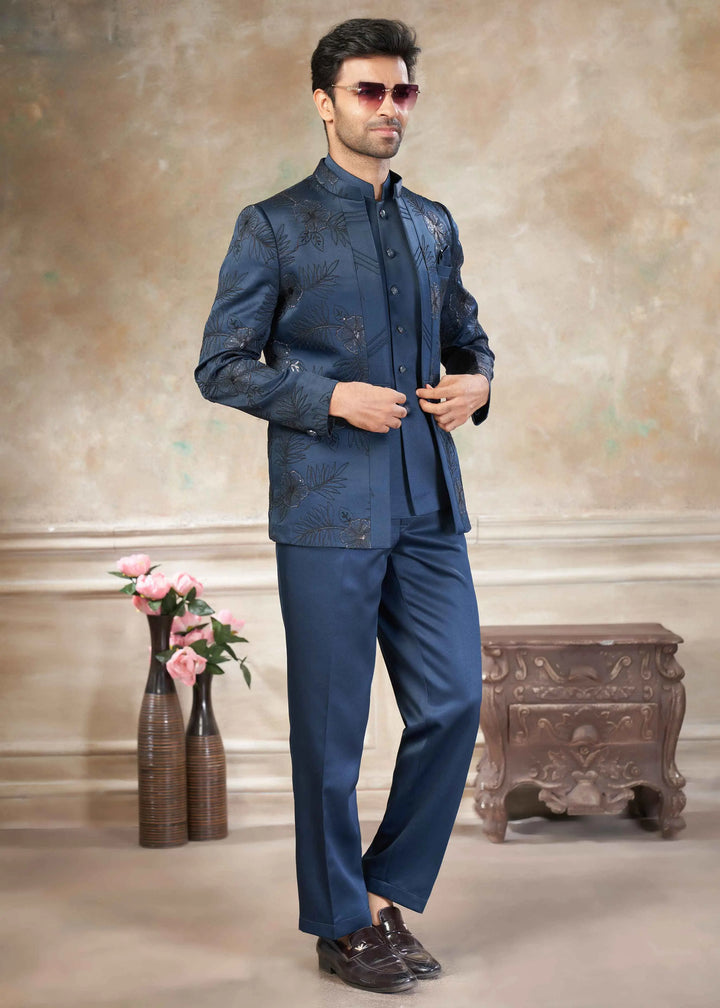 Dusky Blue Designer Embroidery Jodhpuri