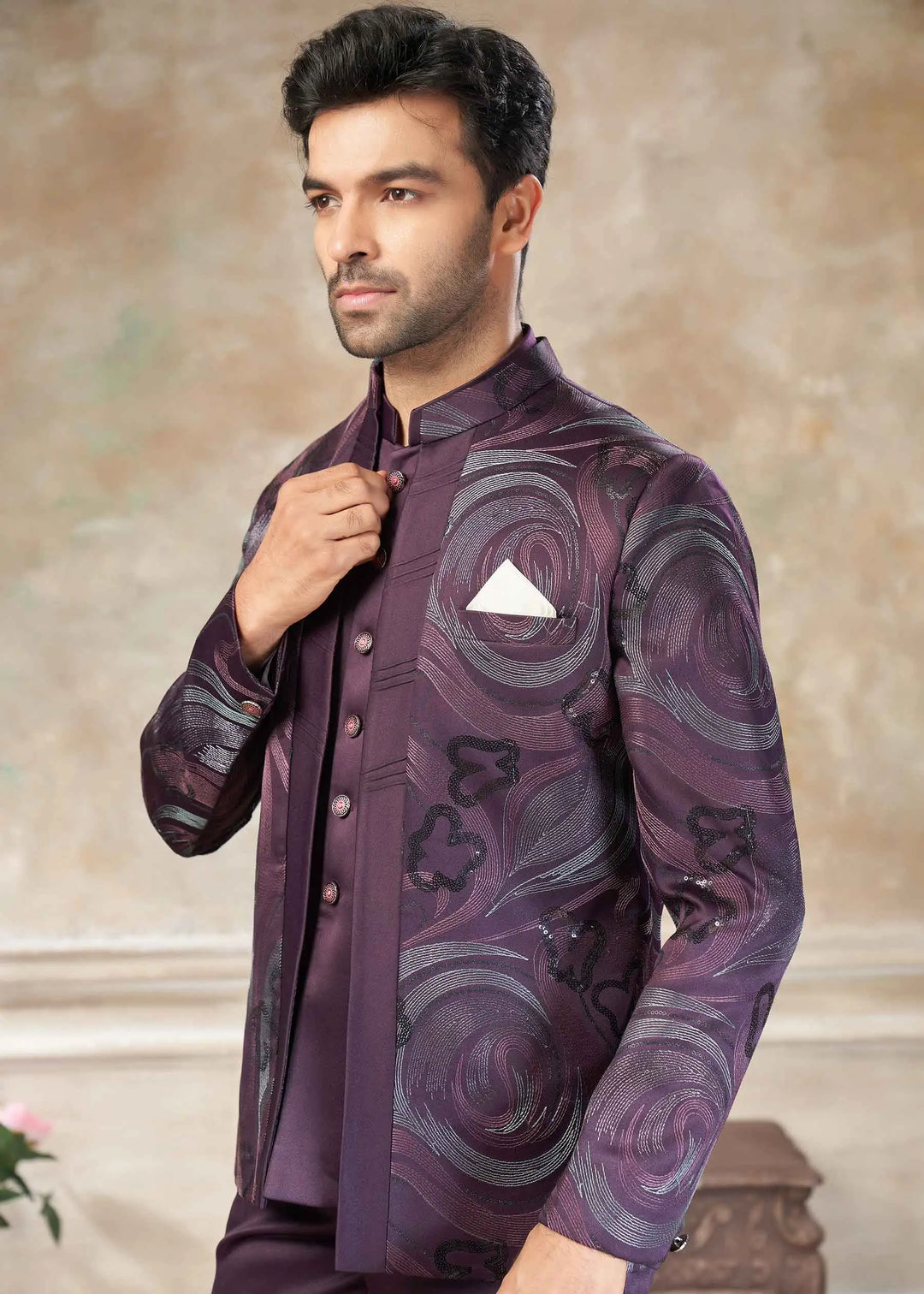 Plum purple Designer Embroidery Jodhpuri