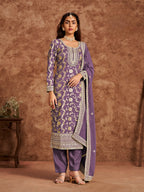 Purple Dola Silk Palazzo Salwar Suit With Thread & Sequins Embroidery Work