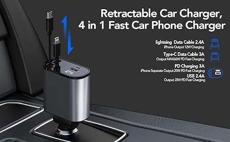 120W 4-in-1 Detachable Fast Car Charger with Built-in Cables & Smart Voltage Display