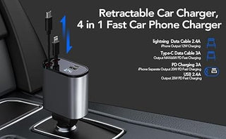 120W 4-in-1 Detachable Fast Car Charger with Built-in Cables & Smart Voltage Display