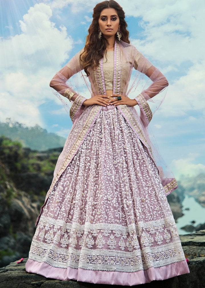Mauve Purple Designer Soft Net Lehenga Choli with Thread & Zari work | Ready To Wear - qivii
